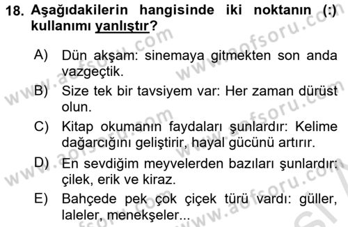 Türk Dili 2 Dersi 2025 - 2026 Yılı (Vize) Ara Sınav Soruları 18. Soru