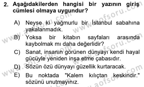 Türk Dili 2 Dersi 2025 - 2026 Yılı (Vize) Ara Sınav Soruları 2. Soru