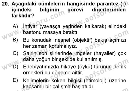 Türk Dili 2 Dersi 2025 - 2026 Yılı (Vize) Ara Sınav Soruları 20. Soru