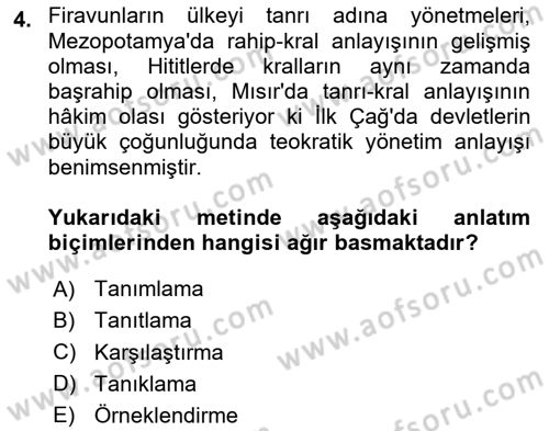Türk Dili 2 Dersi 2025 - 2026 Yılı (Vize) Ara Sınav Soruları 4. Soru