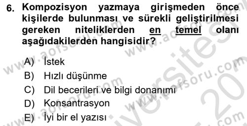 Türk Dili 2 Dersi 2025 - 2026 Yılı (Vize) Ara Sınav Soruları 6. Soru