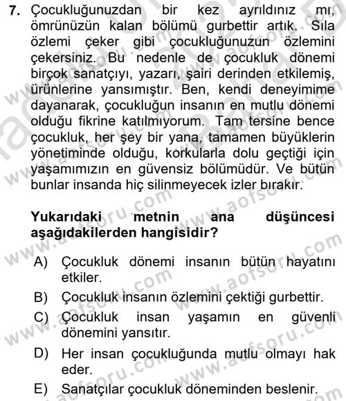 Türk Dili 2 Dersi 2025 - 2026 Yılı (Vize) Ara Sınav Soruları 7. Soru