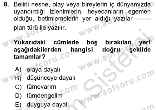 Türk Dili 2 Dersi 2025 - 2026 Yılı (Vize) Ara Sınav Soruları 8. Soru