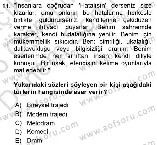 Türk Dili 2 Dersi 2025 - 2026 Yılı (Final) Dönem Sonu Sınav Soruları 11. Soru