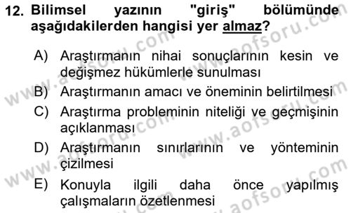 Türk Dili 2 Dersi 2025 - 2026 Yılı (Final) Dönem Sonu Sınav Soruları 12. Soru