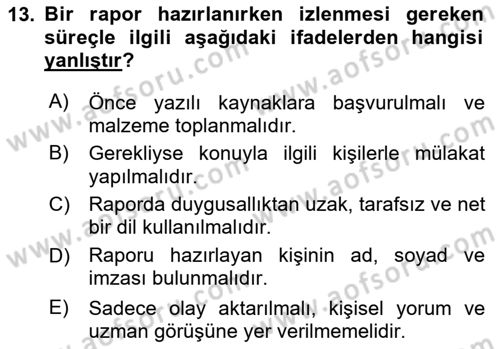 Türk Dili 2 Dersi 2025 - 2026 Yılı (Final) Dönem Sonu Sınav Soruları 13. Soru