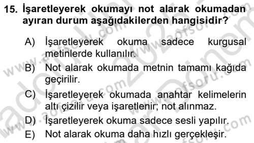 Türk Dili 2 Dersi 2025 - 2026 Yılı (Final) Dönem Sonu Sınav Soruları 15. Soru