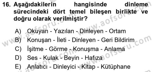 Türk Dili 2 Dersi 2025 - 2026 Yılı (Final) Dönem Sonu Sınav Soruları 16. Soru
