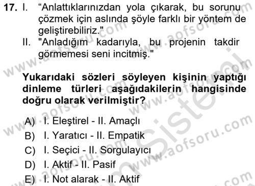 Türk Dili 2 Dersi 2025 - 2026 Yılı (Final) Dönem Sonu Sınav Soruları 17. Soru