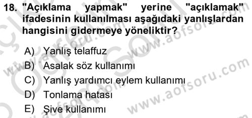 Türk Dili 2 Dersi 2025 - 2026 Yılı (Final) Dönem Sonu Sınav Soruları 18. Soru