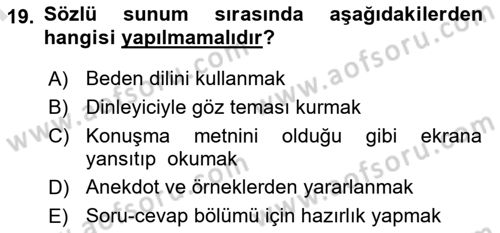 Türk Dili 2 Dersi 2025 - 2026 Yılı (Final) Dönem Sonu Sınav Soruları 19. Soru