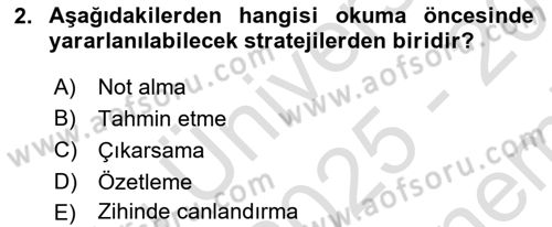 Türk Dili 2 Dersi 2025 - 2026 Yılı (Final) Dönem Sonu Sınav Soruları 2. Soru
