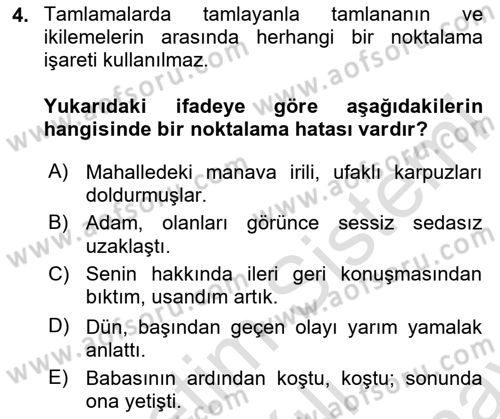 Türk Dili 2 Dersi 2025 - 2026 Yılı (Final) Dönem Sonu Sınav Soruları 4. Soru