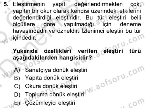 Türk Dili 2 Dersi 2025 - 2026 Yılı (Final) Dönem Sonu Sınav Soruları 5. Soru