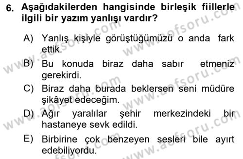 Türk Dili 2 Dersi 2025 - 2026 Yılı (Final) Dönem Sonu Sınav Soruları 6. Soru