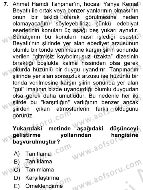 Türk Dili 2 Dersi 2025 - 2026 Yılı (Final) Dönem Sonu Sınav Soruları 7. Soru
