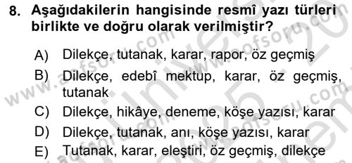 Türk Dili 2 Dersi 2025 - 2026 Yılı (Final) Dönem Sonu Sınav Soruları 8. Soru