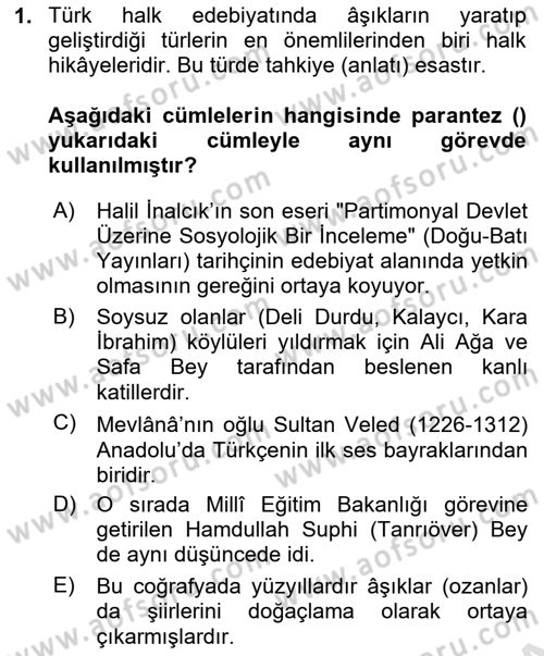 Türk Dili 2 Dersi 2025 - 2026 Yılı Yaz Okulu Sınav Soruları 1. Soru