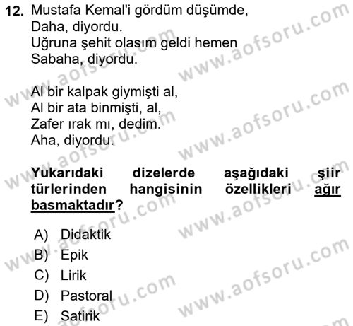 Türk Dili 2 Dersi 2025 - 2026 Yılı Yaz Okulu Sınav Soruları 12. Soru