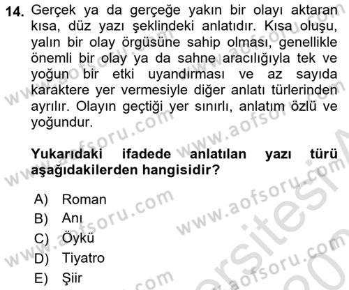 Türk Dili 2 Dersi 2025 - 2026 Yılı Yaz Okulu Sınav Soruları 14. Soru