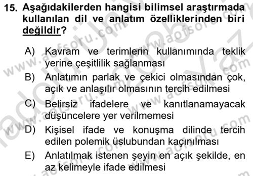 Türk Dili 2 Dersi 2025 - 2026 Yılı Yaz Okulu Sınav Soruları 15. Soru