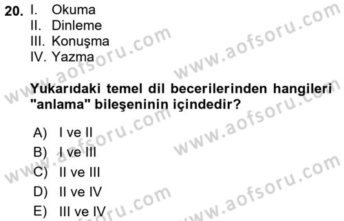 Türk Dili 2 Dersi 2025 - 2026 Yılı Yaz Okulu Sınav Soruları 20. Soru