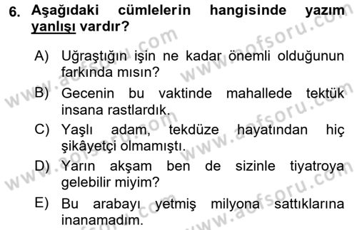 Türk Dili 2 Dersi 2025 - 2026 Yılı Yaz Okulu Sınav Soruları 6. Soru