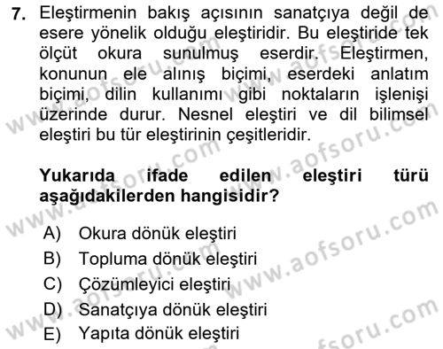 Türk Dili 2 Dersi 2025 - 2026 Yılı Yaz Okulu Sınav Soruları 7. Soru
