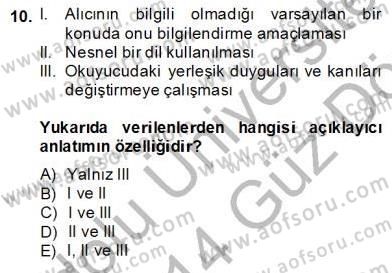 Türkçe Sözlü Anlatım Dersi Ara Sınavı Deneme Sınav Soruları 10. Soru