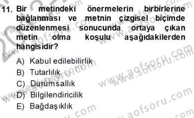 Türkçe Sözlü Anlatım Dersi Ara Sınavı Deneme Sınav Soruları 11. Soru