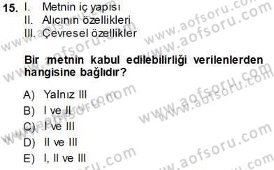 Türkçe Sözlü Anlatım Dersi Ara Sınavı Deneme Sınav Soruları 15. Soru