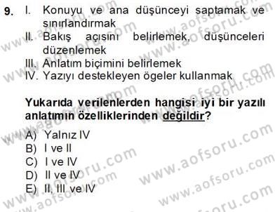 Türkçe Sözlü Anlatım Dersi Ara Sınavı Deneme Sınav Soruları 9. Soru