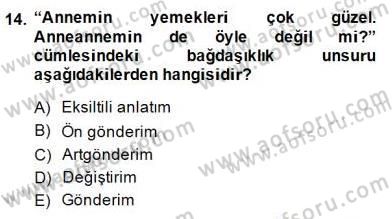 Türkçe Sözlü Anlatım Dersi Ara Sınavı Deneme Sınav Soruları 14. Soru
