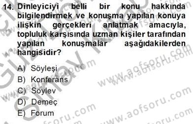 Türkçe Sözlü Anlatım Dersi 2014 - 2015 Yılı (Final) Dönem Sonu Sınav Soruları 14. Soru