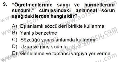 Türkçe Sözlü Anlatım Dersi 2014 - 2015 Yılı (Final) Dönem Sonu Sınav Soruları 9. Soru