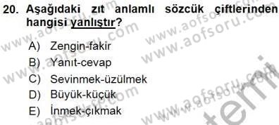Türkçe Sözlü Anlatım Dersi Ara Sınavı Deneme Sınav Soruları 20. Soru