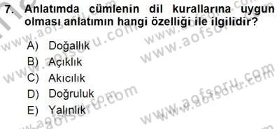 Türkçe Sözlü Anlatım Dersi Ara Sınavı Deneme Sınav Soruları 7. Soru