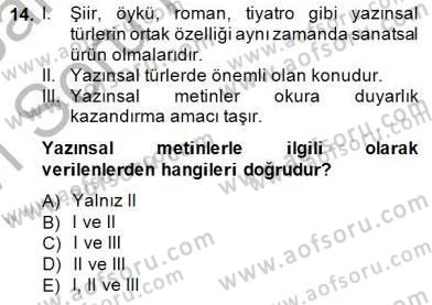 Türkçe Yazılı Anlatım Dersi 2014 - 2015 Yılı (Vize) Ara Sınav Soruları 14. Soru