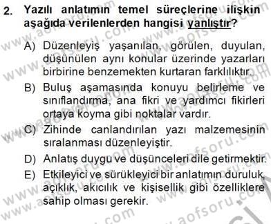 Türkçe Yazılı Anlatım Dersi 2014 - 2015 Yılı (Vize) Ara Sınav Soruları 2. Soru