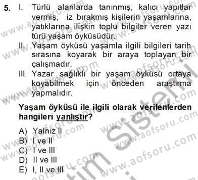 Türkçe Yazılı Anlatım Dersi 2014 - 2015 Yılı (Vize) Ara Sınav Soruları 5. Soru
