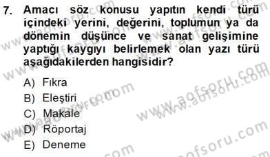 Türkçe Yazılı Anlatım Dersi 2014 - 2015 Yılı (Vize) Ara Sınav Soruları 7. Soru