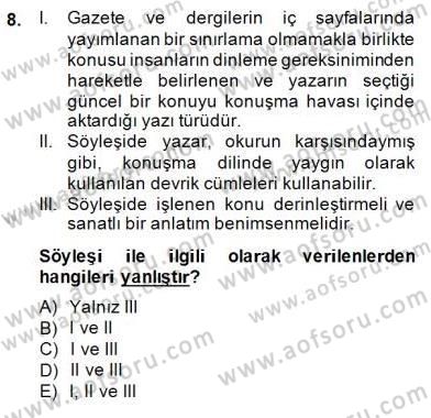 Türkçe Yazılı Anlatım Dersi 2014 - 2015 Yılı (Vize) Ara Sınav Soruları 8. Soru