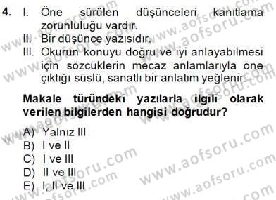Türkçe Yazılı Anlatım Dersi 2014 - 2015 Yılı (Final) Dönem Sonu Sınav Soruları 4. Soru