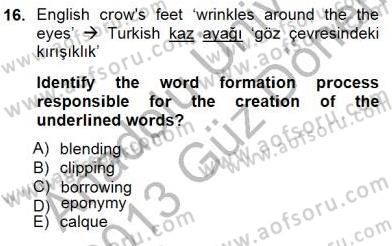 Türkçe Ses Ve Biçim Bilgisi Dersi 2012 - 2013 Yılı (Final) Dönem Sonu Sınav Soruları 16. Soru