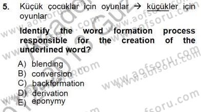 Türkçe Ses Ve Biçim Bilgisi Dersi 2012 - 2013 Yılı (Final) Dönem Sonu Sınav Soruları 5. Soru