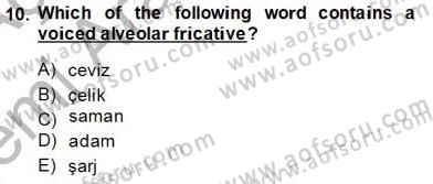 Türkçe Ses Ve Biçim Bilgisi Dersi 2013 - 2014 Yılı (Vize) Ara Sınavı 10. Soru