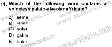 Türkçe Ses Ve Biçim Bilgisi Dersi 2013 - 2014 Yılı (Vize) Ara Sınavı 11. Soru
