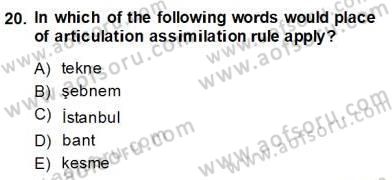 Türkçe Ses Ve Biçim Bilgisi Dersi 2013 - 2014 Yılı (Vize) Ara Sınavı 20. Soru