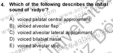Türkçe Ses Ve Biçim Bilgisi Dersi 2013 - 2014 Yılı (Vize) Ara Sınavı 4. Soru