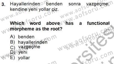 Türkçe Ses Ve Biçim Bilgisi Dersi 2013 - 2014 Yılı (Final) Dönem Sonu Sınav Soruları 3. Soru